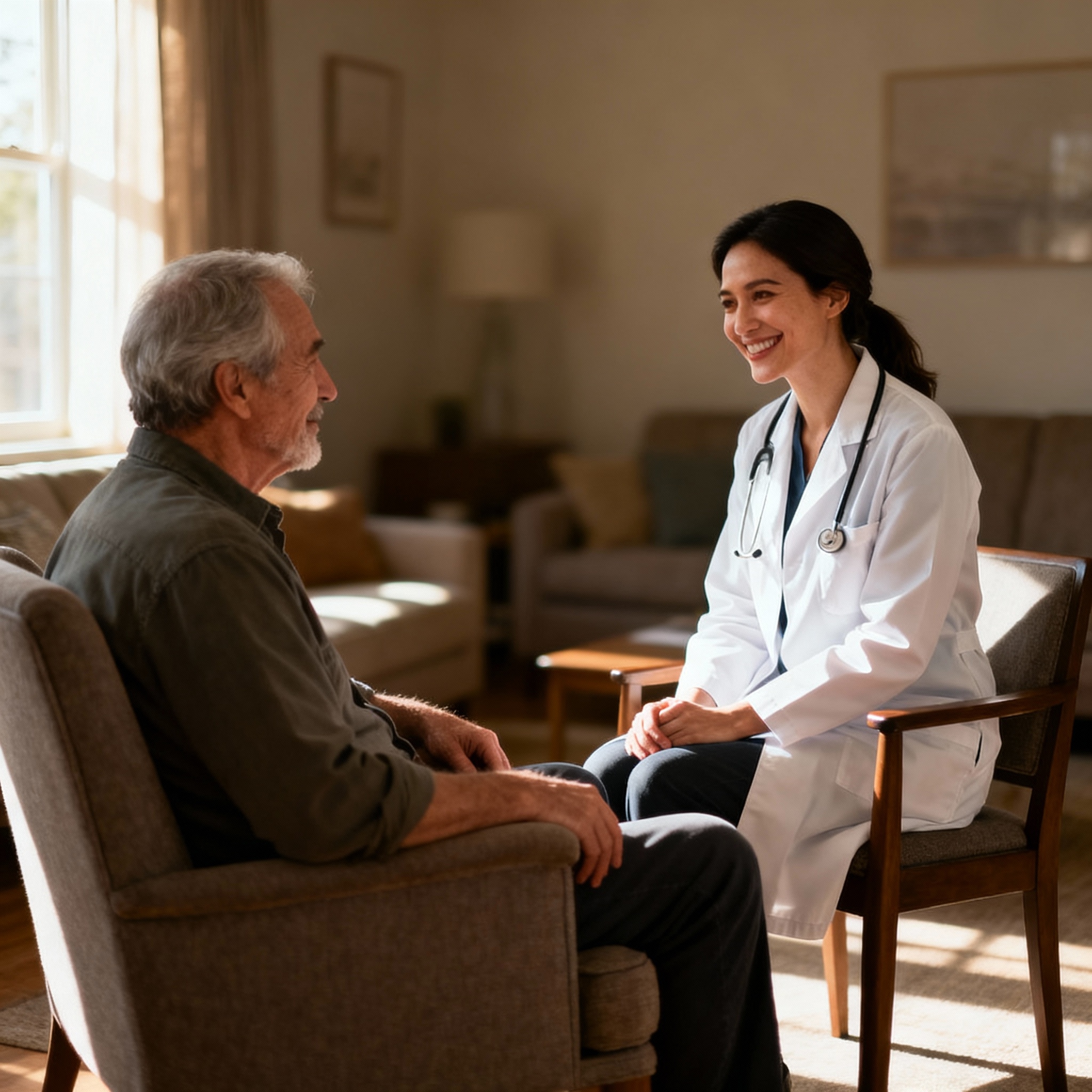 Medico effettua una visita a domicilio a un paziente anziano